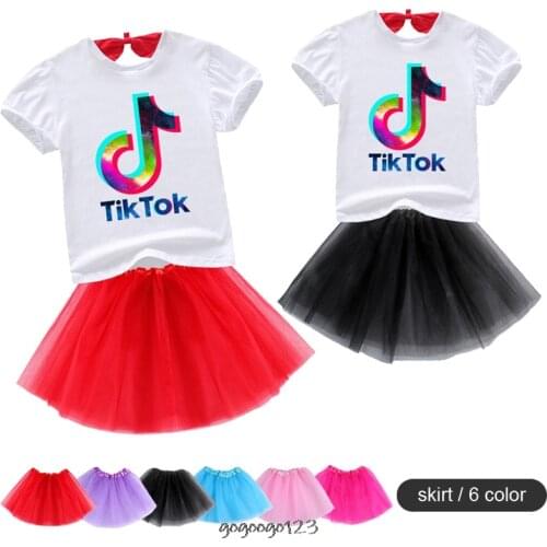 Tik Tok Kids T-shirt with a skirt Summer Girls Clothing Sets Fashion print T-shirt and short girl clothes jojo sport suits party