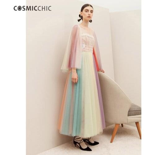 Couture Tulle Embroidery Haute Maxi dress Flare Long Sleeve Color Lace Ball Gown Palace Party Dresses LY229