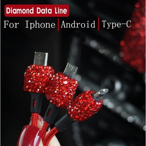 Crystal Diamond USB Data Line For Mobile Phone Charger Car-Charger Dual USB Car Phone Charger Data Line Wire in Car Ornaments