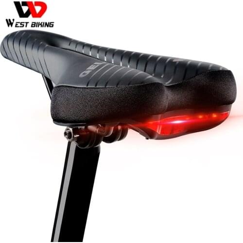 WEST BIKING Bicycle Saddle With Tail Light MTB Waterproof Bike Cycling Saddle Soft Comfortable Hollow Bicycle Safety Bike Saddle