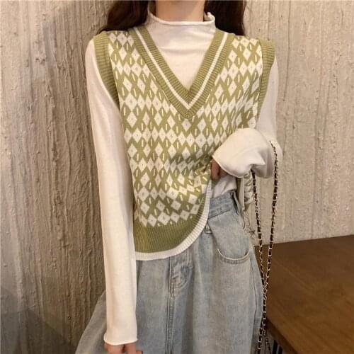 Spring and Autumn College Sweater Korean Style Loose V-neck Knit Sleeveless Vest
