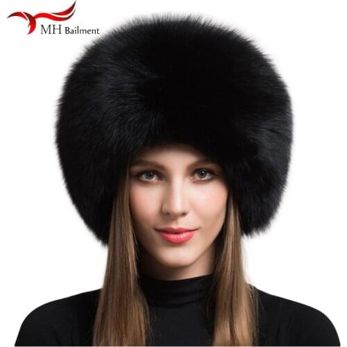 Winter Warm Hat Female Fashion For Women Hat With Earmuffs Hat Hot Sale 100% natural Fox Fur Women ear Cap Thick Fur russia Cap