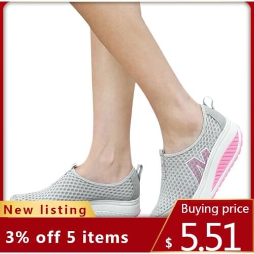 New Womens Shoes Casual Fashion Shoes Walking Platform Height Increasing Women Loafers Breathable Mesh Swing Wedges Shoe A30716