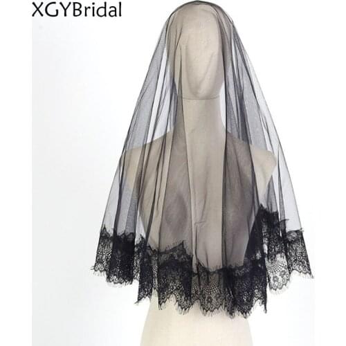 Bride Veil Black Wedding Accessories Elegant Atmosphere Monolayer Lace Bridal Headwear Novia Accesorios
