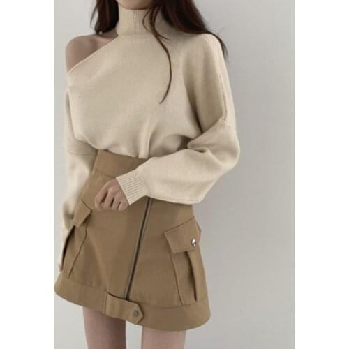 Halter Off Shoulder Sexy Sweater Woman Knit Pullover Fall Winter 2021 Solid Loose Korean Jumpers Streetwear Chic Tops