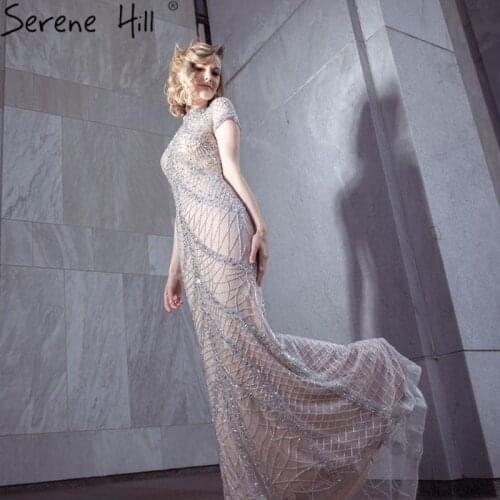 Heavy Beading Mermaid Short Sleeves Evening Dresses 2020 Dubai Luxury Sequined Gowns Design Serene Hill BLA70196