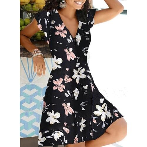 2021 Summer V Neck Floral Print Party Dress Women Vintage Sleeveless Tank Mini Dress Spring Loose Plus Size A-Line Dress