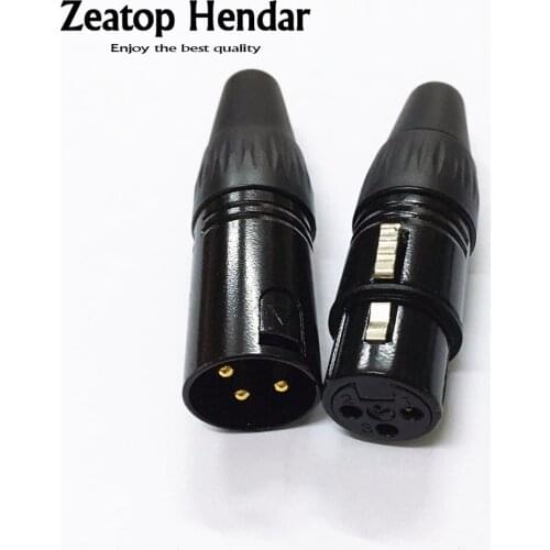 1Set Gold Pin Black 3 Pin XLR Audio Cable Connector MIC (Male Plug+ Female Jack ) Adapter