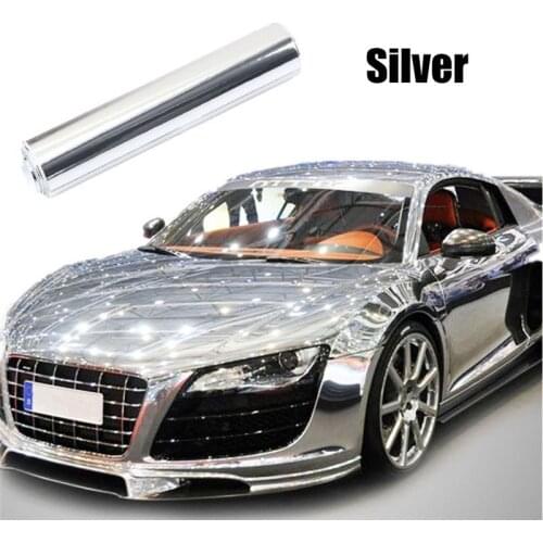 152*20CM High Stretchable Silver Chrome Air Bubble Free Mirror Vinyl Wrap Film Sticker Sheet Emblem Car Bike Motor Body Cover