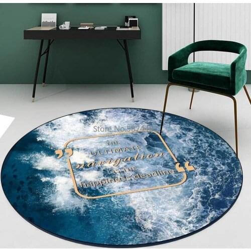 200cm Fashionable Nordic Simple Dark Blue Sea White Waves Living Room Bedroom Hanging Basket Chair Round Floor Mat Carpet