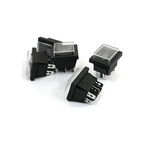 5PCS KCD4-203 16A 250V 20A 125V AC DPDT 3-Positions Maintained Locked 6 Pins Black Rocker Switch w Cover
