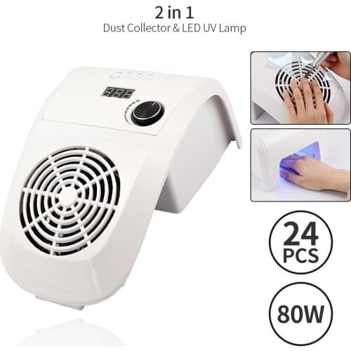 80W Powerful Nail Dust Suction Collector Vacuum Cleaner 2 IN 1 Nail Lamp UV Dryer With 2 Dust Bag Nail Art Salon Equipment
