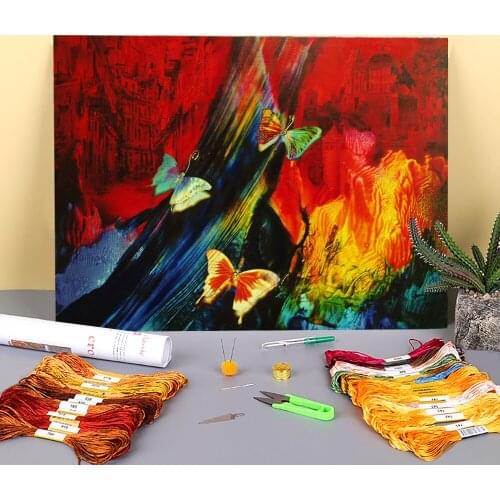 Abstract Butterflys Printed Canvas 11CT Cross-Stitch DIY Embroidery Kit DMC Threads Craft Handmade Painting Knitting Mulina