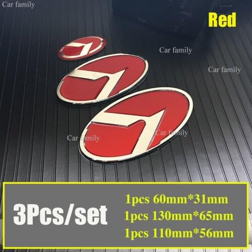 Car Styling 3Pcs/set 130mm*65mm 110mm*56mm 60mm*31mm Red Front/rear Head/Trunk Emblem Steering Wheel Dacal Covers Auto Accessory