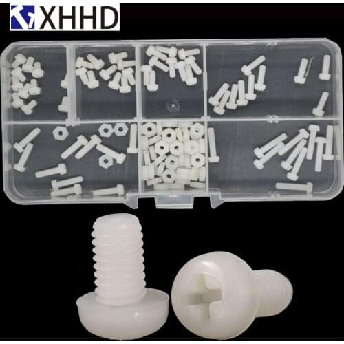 M2.5 White Nylon Pan Head Cross Screw Round Machine Screw Plastic Hex Nut Assortment kits