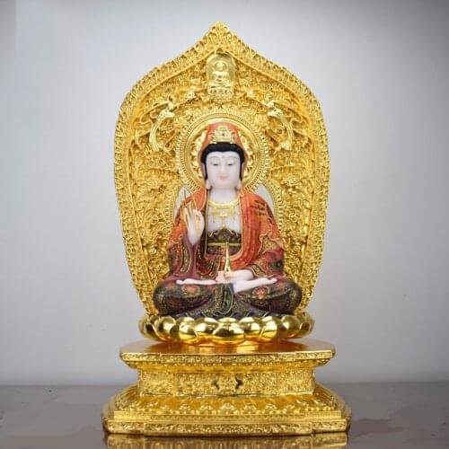 38CM Large Southeast Asia Home store COMPANY TOP grade bless safe Good luck gold Guanyin PU SA buddha jade gilding God statue