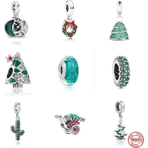 New Green Cactus Christmas Tree Spacer Beads fit Original Pandora Charms Silver 925 Bracelet DIY Women Jewelry Accessories