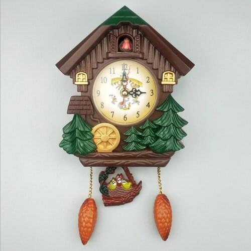 Cuckoo Clock with Pendulum Wall Clock Living Room Time Bell Swing Alarm Watch Home Art Decor 10inch Alarm Clock