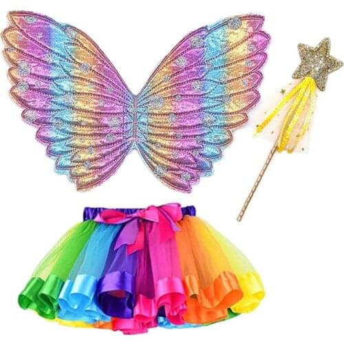 Kids Angel Wings Cosplay Props Halloween Party Costumes Tutu Skirt Star Magic Wand Rod Performance Accessories Festival Props