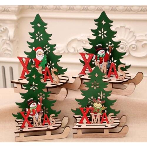 DIY Santa Claus Snowman Xmas Tree Christmas Tree Shape Wooden Pendants Deer Ornaments Christmas Party Decoration Home Decor 1PC