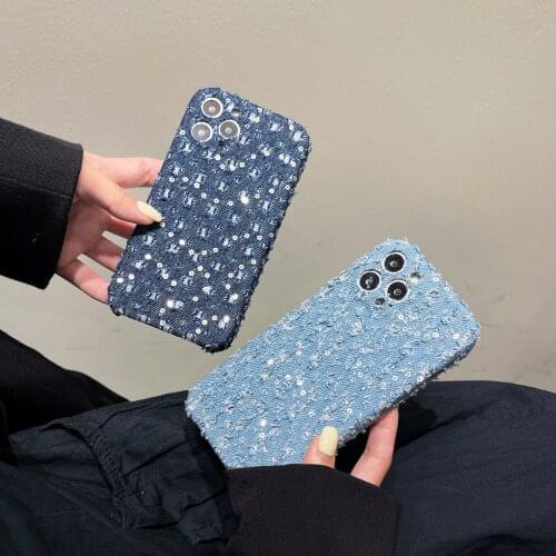Denim Flannel Sequins Phone Case For iPhone Apple 11 Pro Max 12 Mini XS X XR 7 8 Plus SE New Creative Fashion Warm Back Cover