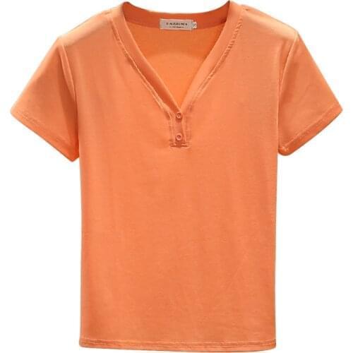 Vintage Wood ears V neck Short sleeve T-shirt New Woman Slim Fit t shirt tight tee Summer Retro Tops