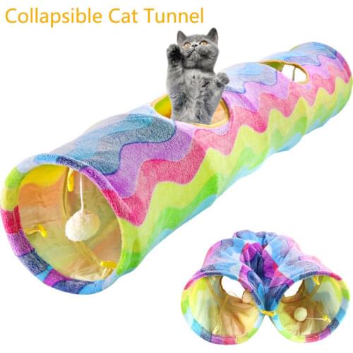 Rainbow Colored Mult Exits Cat Tunnel Game for Cats Funny Sound Training for Kitten Foldable Design High Quality Interactive Toy