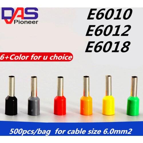 500pcs/Pack E6012 Insulated Ferrules Terminal Block Cord End Wire Connector Electrical Crimp Terminator 6mm2 x 12mm length