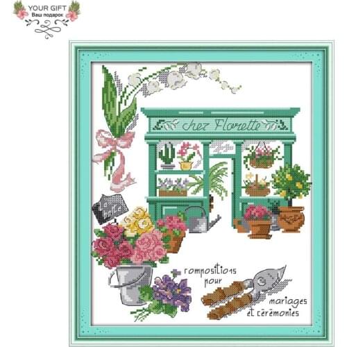 Joy Sunday H552 Home Decoration 14CT 11CT Stamped and Counted Flower Shop Needlepoints Embroidery Cross Stitch