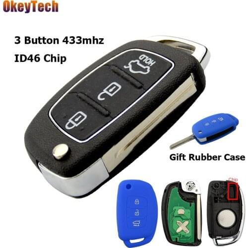OkeyTech Remote Control Car Key for Hyundai IX35 Santa Fe 2013 2014 2015 3 Buttons 433MHz ID46 Chip Gift Case Flip Folding Blade