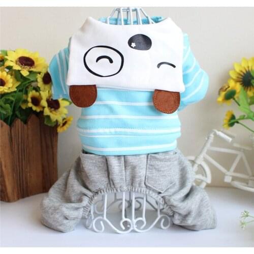 New Spring Autumn Winter Xs Dog Clothes For Small Dogs Girl Boy Teddy Blue Stripe Cover Leg Jumpsuits Puppy Outfit Pet Clothing