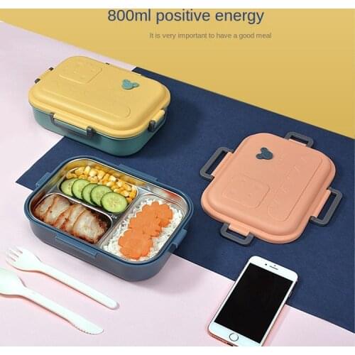 Large Capacity Four-Button Sealed Stainless Steel Lunch Box Office Worker Student Lunch Box Bento Box Microwave Oven Available