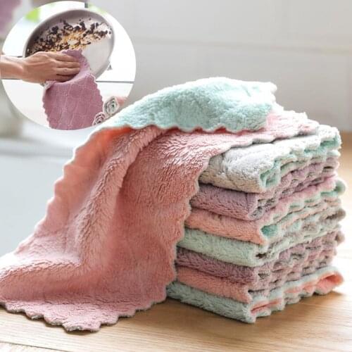 Double-layer Microfiber Kitchen Towel Super Absorbent Home Kitchen Wiping Cleaning Towel Wash Cloth Dust Cleaning Tools