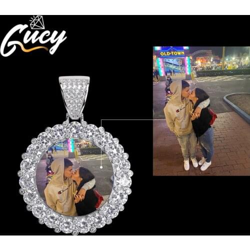 GUCY New Custom Photo Roundness Solid Back Pendant & Necklace With Tennis Chain Cubic Zircon Mens Hip Hop Jewelry