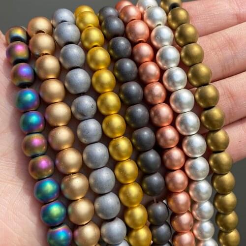 Frosted Matte Hematite Stone Beads Rose Gold Silver Color Natural Round Spacer Beads For Jewelry DIY Making Bracelet Accessories