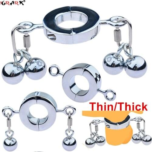 Metal Scrotum Pendant Penis Cage Cock Ring Ball Stretcher Weight Ring Restraint Stainless Steel Sex Toys for Men Penis Pleasure