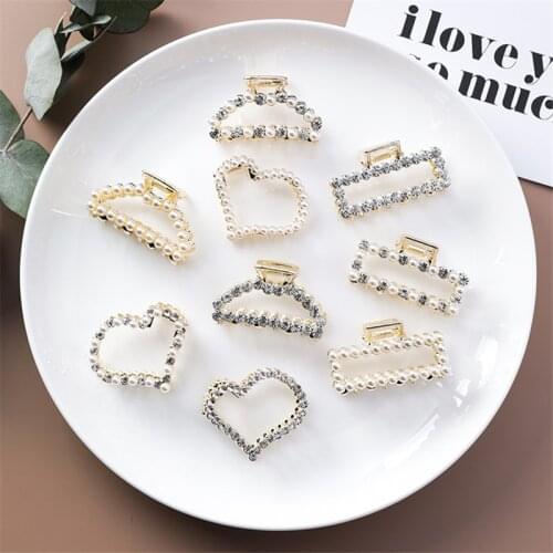Fashion Hair Claws Hair Accessories For Women Imitation Pearl Crystal Clamp Ladies Luxury Metal Alloy Glitter Geometric Hairpins