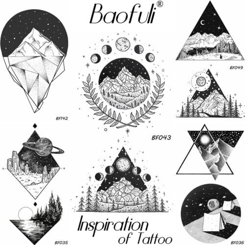 Men Geometric Round Triangle Temporary Tattoo Galaxy Stars High Mountain Forest Tatoos Fake Body Art Olive Branch Tattoo Sticker