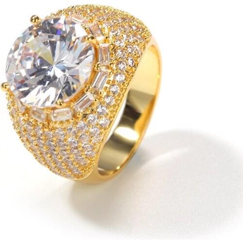 Hip Hop Men Gold Ring With Copper Inlaid Zircon Big Arc-shaped Men Fashion Jewerly Hip Hop For Men