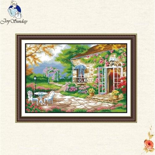 Joy Sunday Romantic villa house scenery counted 11CT 14CT Cross Stitch Set DIY DMC Cross-stitch Kit Embroidery Needlework Home