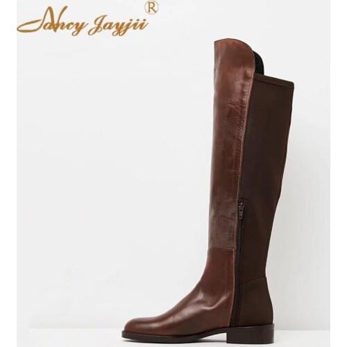 Women Shoes Adult Boots Ladies knee-High Square Heel Solid Round Toe Ladies Mature Zipper Black Nancyjayjii Leisure Mature 2019
