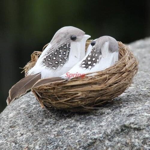 New 1Set 9cm Circle Bird Cage Set Photography Props Gardening Decoration Simulation Fake Bird Nest Desktop Ornament