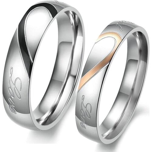 New couple simple and atmospheric heart-shaped puzzle ring titanium steel couple ring