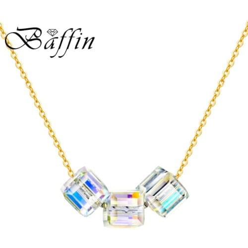 BAFFIN Square Shape Crystals From Swarovski Beads Pendant Necklaces Gold Color Chain Collares For Women Simple Fashion Jewelry