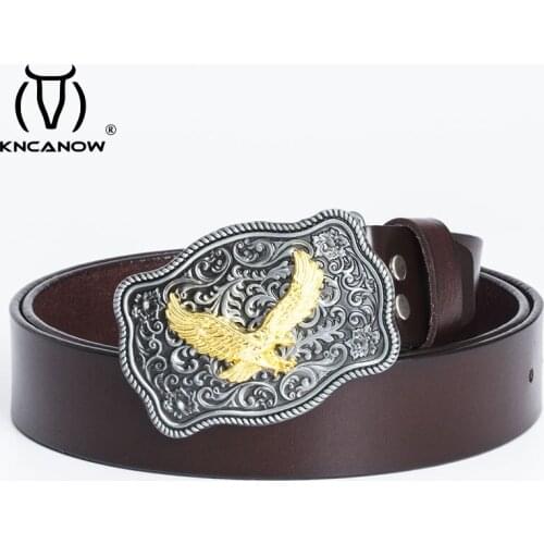 Fashion Golden Eagle Belts Men Automatic Buckle High Quality Luxury Brand Designer Genuine Leather Cowskin Casual Waist Strap