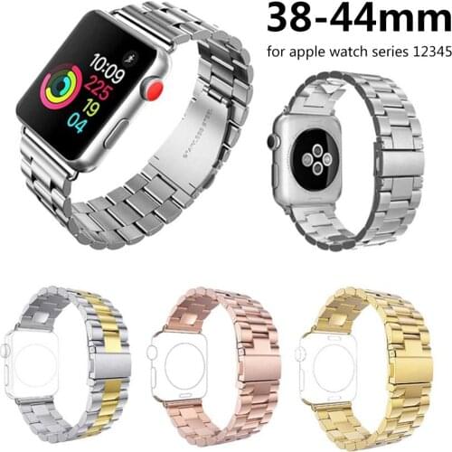 38mm/40mm/42mm/44mm Stainless Steel Strap Metal Watchband Three Link Bracelet Band For Apple Watch 3 2 1 For iWatch Series 4 5