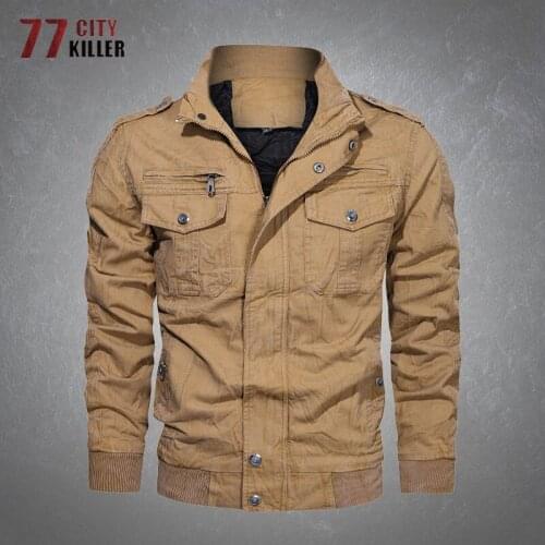 Retro Cargo Jacket Men Casual Stand Collar Multiple Pockets Solid Color Coats Male Commute Combat Military Jackets Mens Clothing