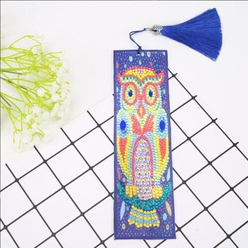 Handmade Animal Owl Book Marks Special Shaped Diamond Painting Leather Tassel Bookmarks Creative DIY School Stationery