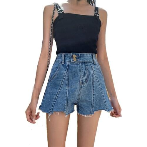 ZG1023 2020 spring summer new Korean version large size women fashion high waist loose edge a-word denim shorts cheap wholesale