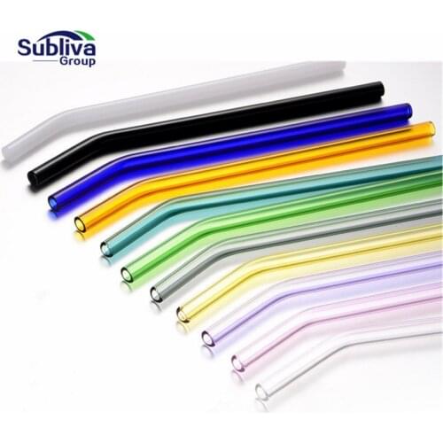 Reusable 10pcs Clear Bent Drinking Glass Straws+2pcs Cleaning Brush for Bevarage Coffee Wedding Birthday Party